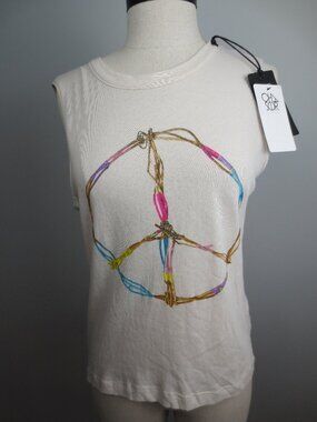 Chaser Brand 100% Cotton Muscle Crop Tee Love & Peace! Size Small - New w/Tags